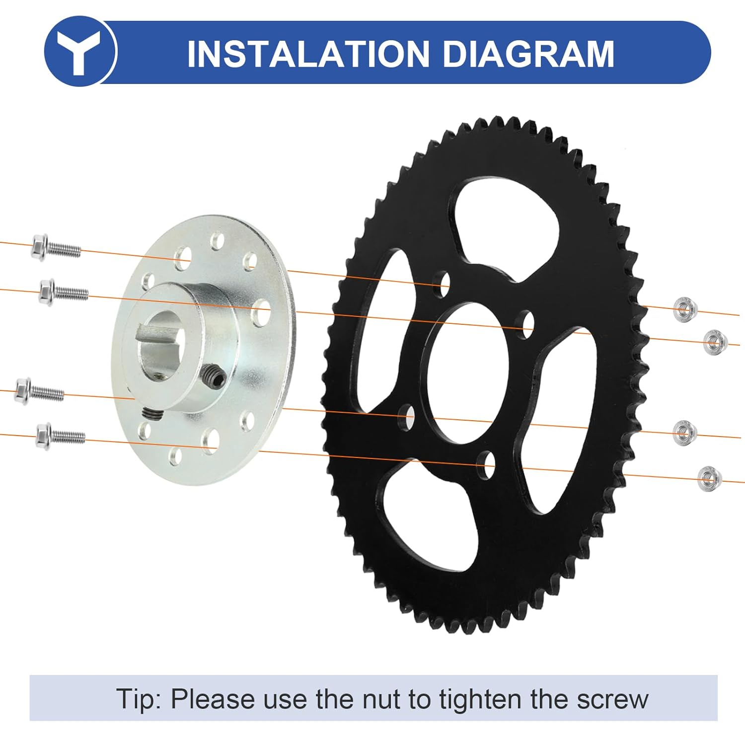 YOXUFA Go Kart Sprocket Hub 1" Bore 1/4" Keyway Assembly with #35 Chain 60T Rear Drive Sprocket 4 Hole for Go Cart Silver Parts