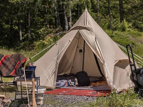 DOD RX Pyramid Tent for Camping - Durable All Season Teepee Tent for Adults Outdoor Camping - 4 Person Tipi Pyramid-Shaped Camping Tent - Quick Easy Setup - Medium
