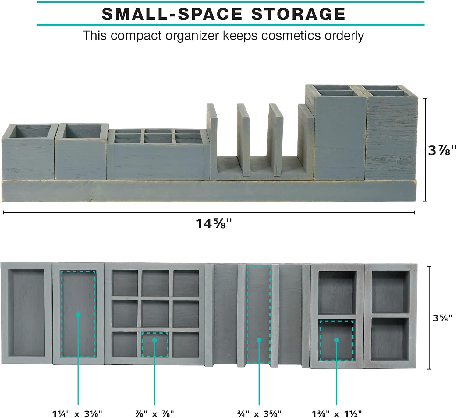 Magnetic Makeup Organizer - Includes 6 Rearrangeable Pieces (Gray)