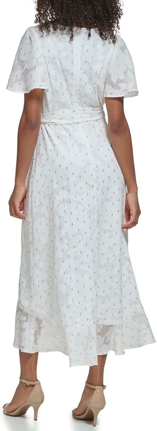 Jessica Howard Womens Wrap Chiffon Midi Dress – Short Sleeve Clip Dot Print - Image 3