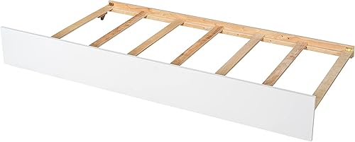Miniatura 9 de P PURLOVE Cama de plataforma de madera con nido y estantería, marco de cama de plataforma completa, no necesita somier (tamaño matrimonial, blanco)