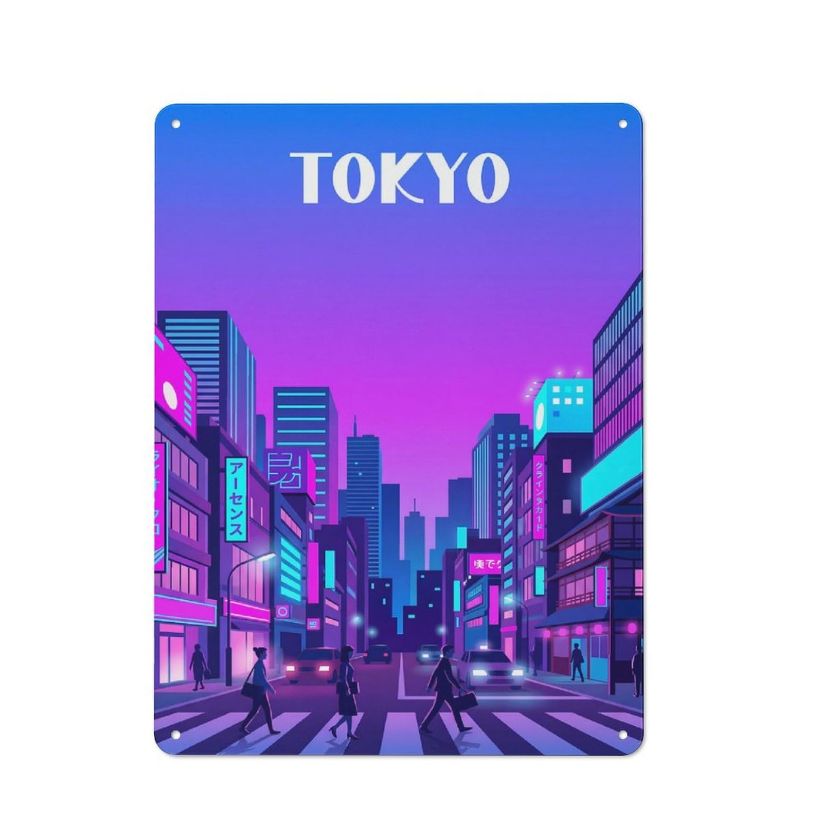 Junmoney Style-12 Retro Metal Wall Sign 40X30cm Featuring Tokyo Neon Cityscape For Pub Or Café, For Garage, Workshop And Man Cave Decoration