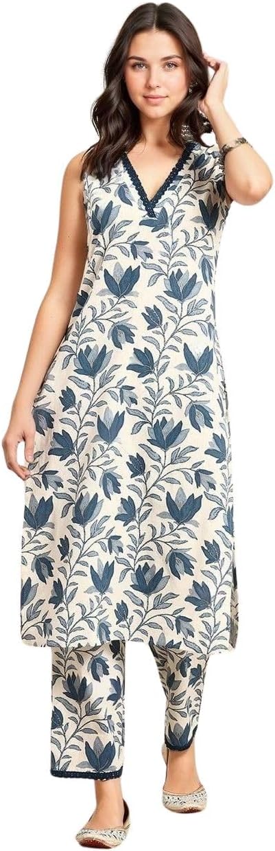 rytras Women's Cotton Printed Straight Kurta With Pant Set