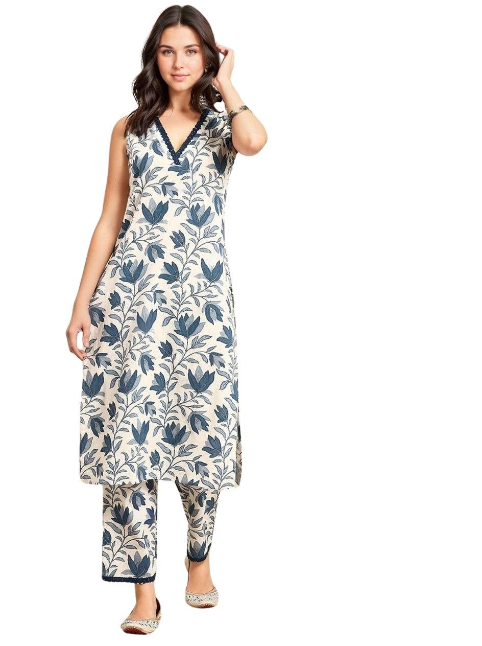 rytras Ladies Cotton Printed Straight Trousers and Kurta Set