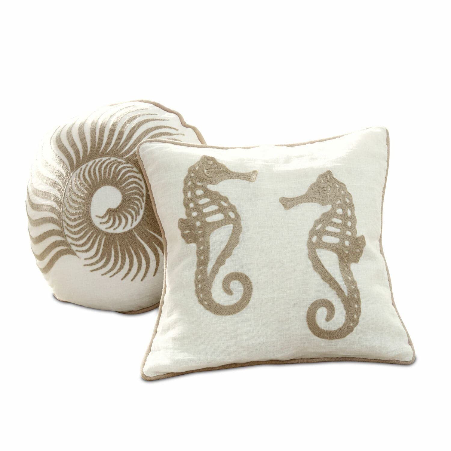 Loberon Bristol Coppia di Cuscini - Tessuto in Lino Naturale - Ricamato a Mano, Bianco/Talpa