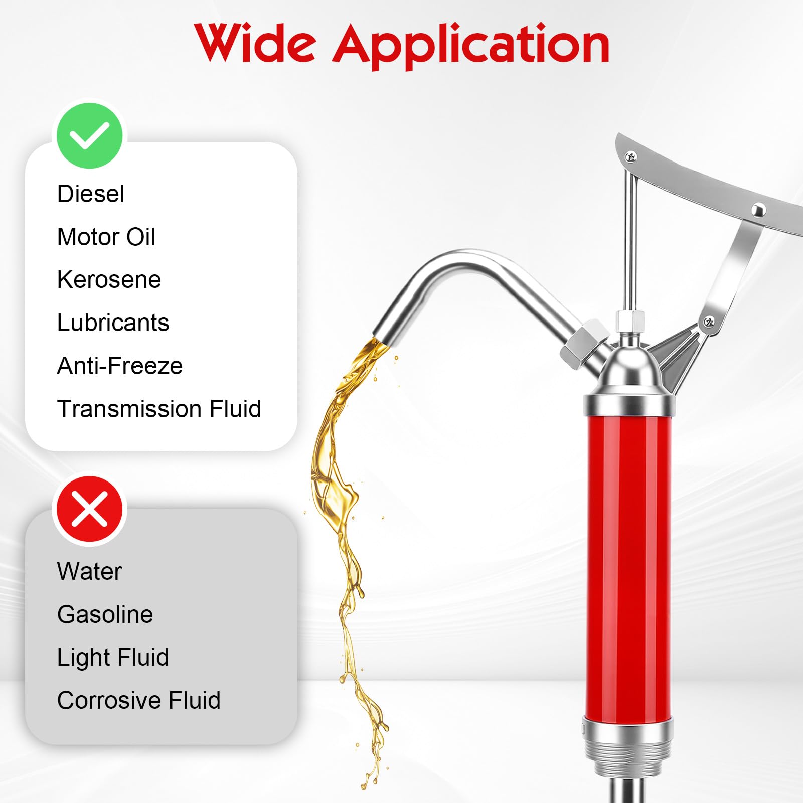 Pompe à Levier pour Fûts à Huile pour Tambour de 15 à 55 Gallons, Débit 28 L/Min, Rouge Pompe à Baril Manuelle avec Tube d'Huile Rétractable de 45 à 88 Cm pour l'Extraction de Huile Combustible