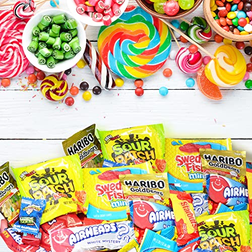 Bulk Candy Variety Pack - Starburst, Fun Size Skittles, Swedish Fish, Air Heads, Jolly Rancher, Sour Punch, Sour Patch Kids, Haribo Gummy Bears & Twizzlers In Reusable Gift Box - Individually Wrapped Gummy Candies - Assortment Of Delicious Mixed Gummy Candy - Pinata, Office, Party Candy Mix - 2 Pounds #TOP3