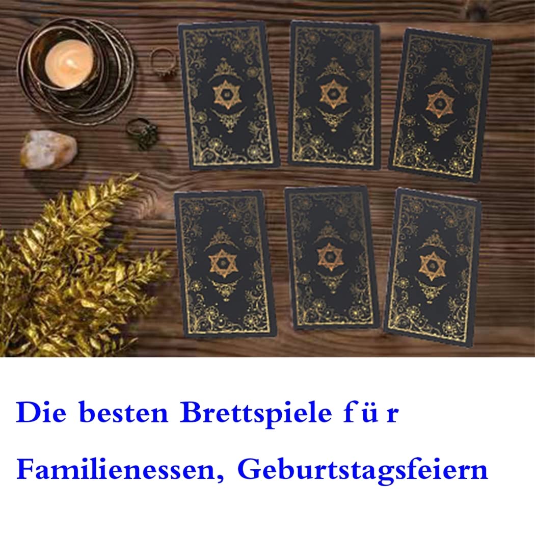 Tarot Karten Deck, Goldfolie Schwarzgold 78 Tarotkarten, mit Ratgeber & Box, Holographisch Leuchtendes Wahrsage-Spiel-Set für Anfänger, Experten und Leser, Schwarz