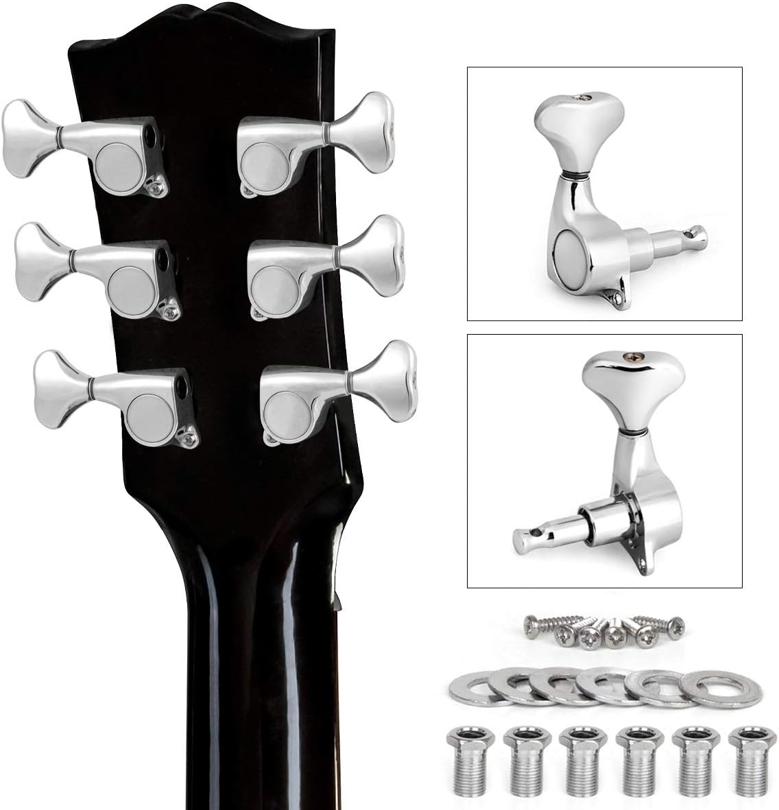 Guitar Tuning Pegs, Tuners Machine, 18:1 3L3R, Tuner Keys Heads, Closed Chrome for Acoustic Electric Guitars Luthier DIY Repair (Heart)