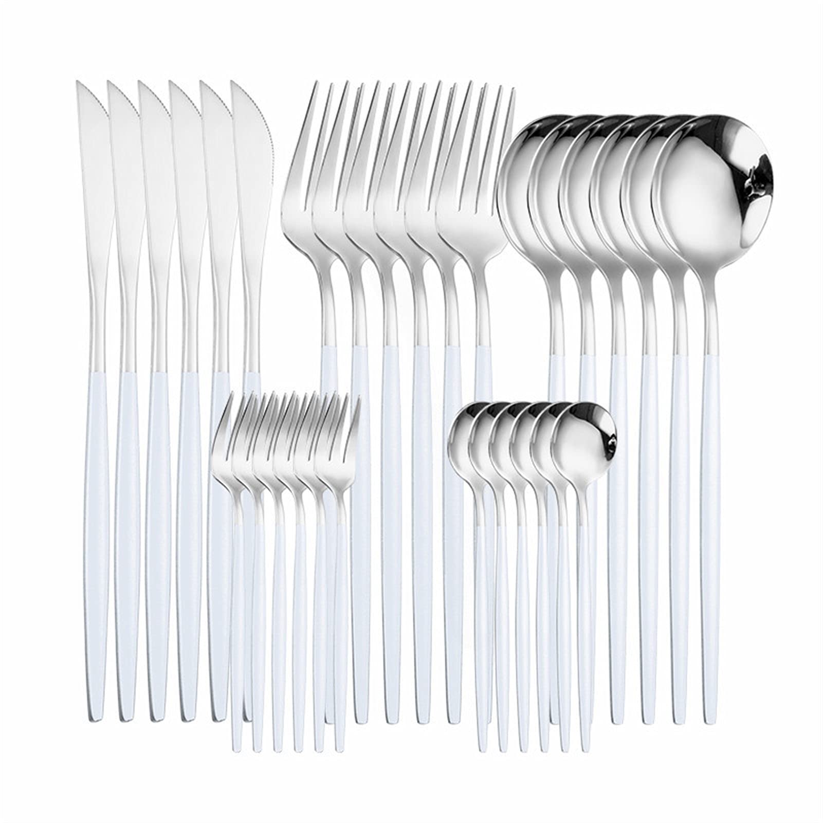 Edelstahlbesteck Set Geschirr Forks Löffel Messer Geschirr Set Matte Küche Abendessen Set (Color : YF3 white silver)