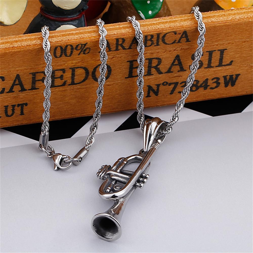 Unisex Vintage Trumpet Instrument Pendant Necklace image 3