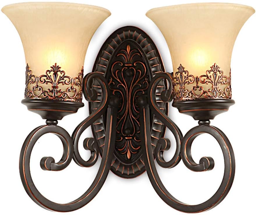 Retro Simple Creative Wall Lamp Vintage Antique Nostalgia Interior Design Bronze Wall Lamp Round Glass Lampshade Lamp Holder Beautiful Corridor Stairs Bedroom Aisle Hemp Rope 2 * E27 Ø46CM
