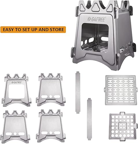 Miniatura 3 de G4Free Estufa de camping, estufa de madera portátil con acero inoxidable plegable, estufa de mochilero de bolsillo al aire libre, camping,