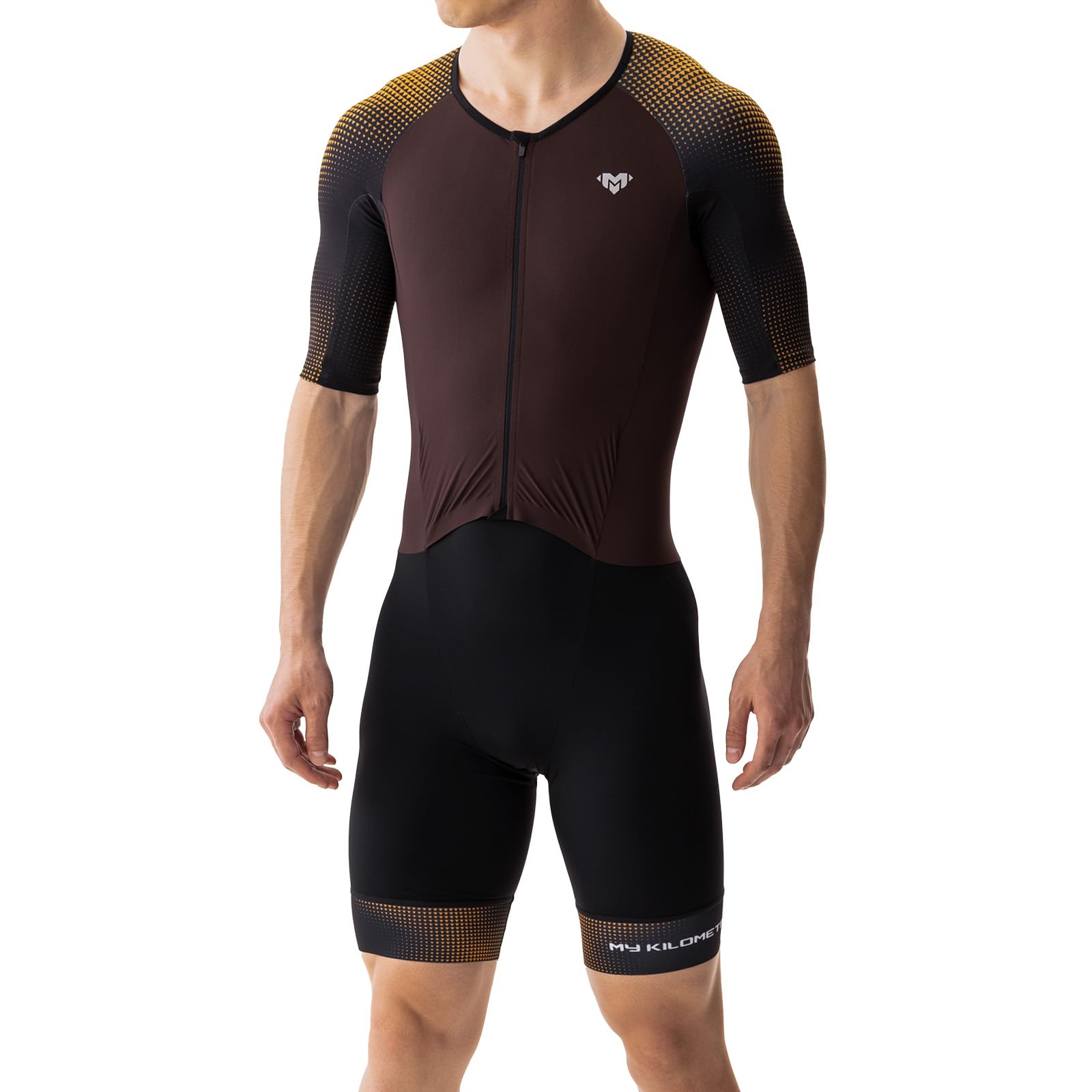 MY KILOMETRE Tuta da Triathlon da Uomo Maniche Corte – Trisuit Traspirante Asciugatura Rapida con Tasca Posteriore