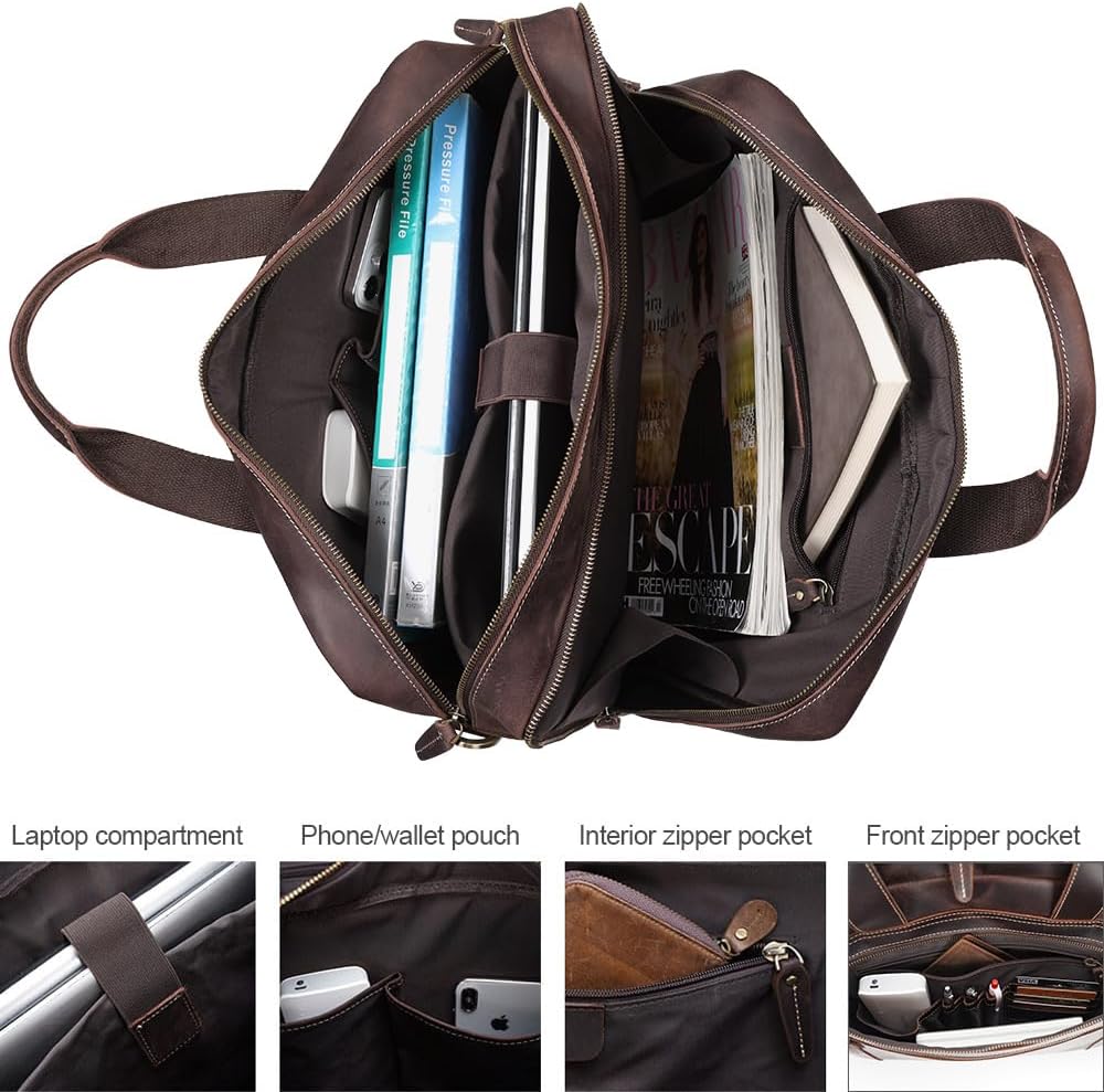 TIDING Genuine Leather Briefcase 17 Inch Laptop Messenger Bags for Men Business Travel Case Shoulder Bag - Image 5