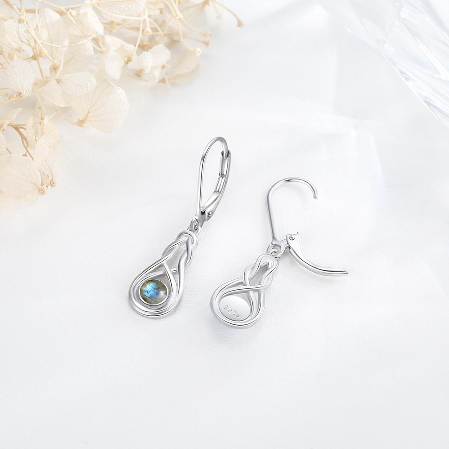 Celtic Earrings for Women 925 Sterling Silver Round Shaped Larimar/Labradorite/Turquoise/Moonstone Dangle Earrings Celtic Jewelry Gifts for Mom Wife - Image 5