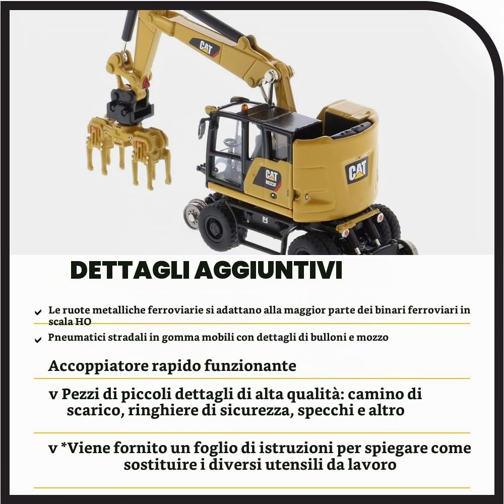 Caterpillar Diecast Masters 85656 - Escavatore Stradale M323F su rotaia, Scala 1:87, Circa 9,5 x 3,4 x 4,6 cm, a Partire da 14 Anni