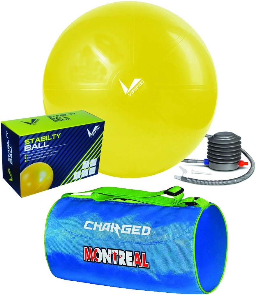 VERIFIED Gym Set with VERIFIED 65 CM Stability Ball and Charged Montreal Small Gym Bag Sky