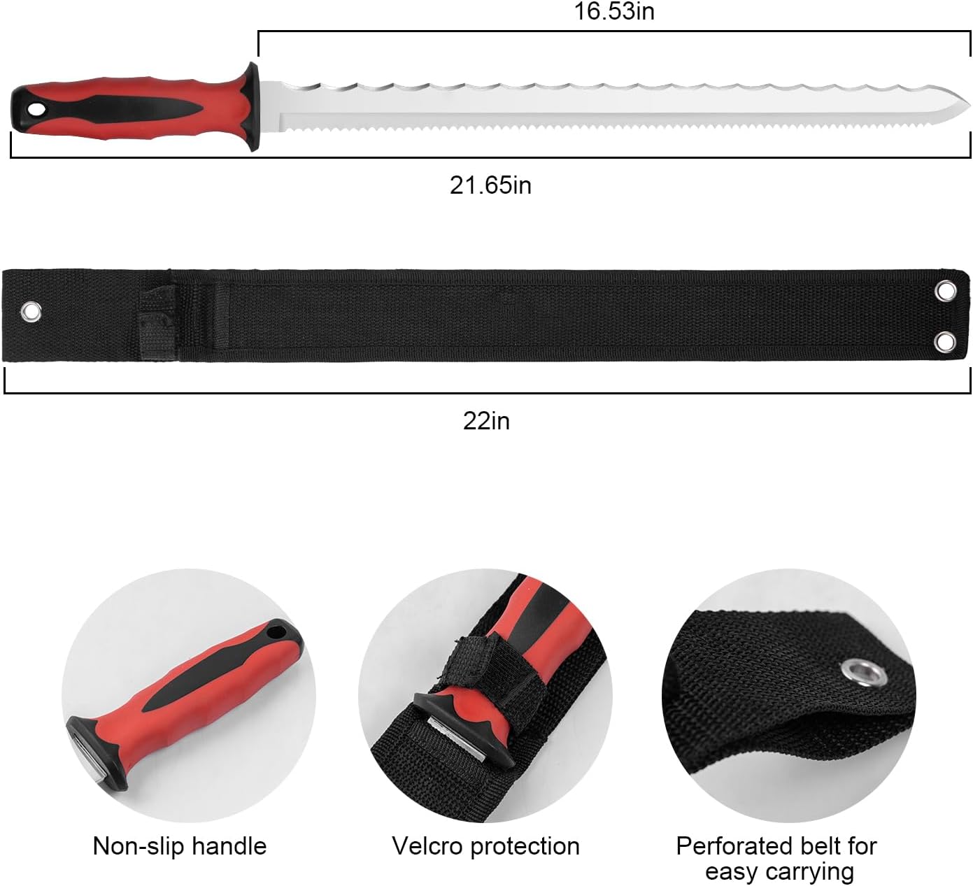 Insulation Knife - Sod Cutter Knife: stainless steel 15.1-Inch sharp blade, double side utility Lawn Repair Saw with Nylon Sheath (new green)