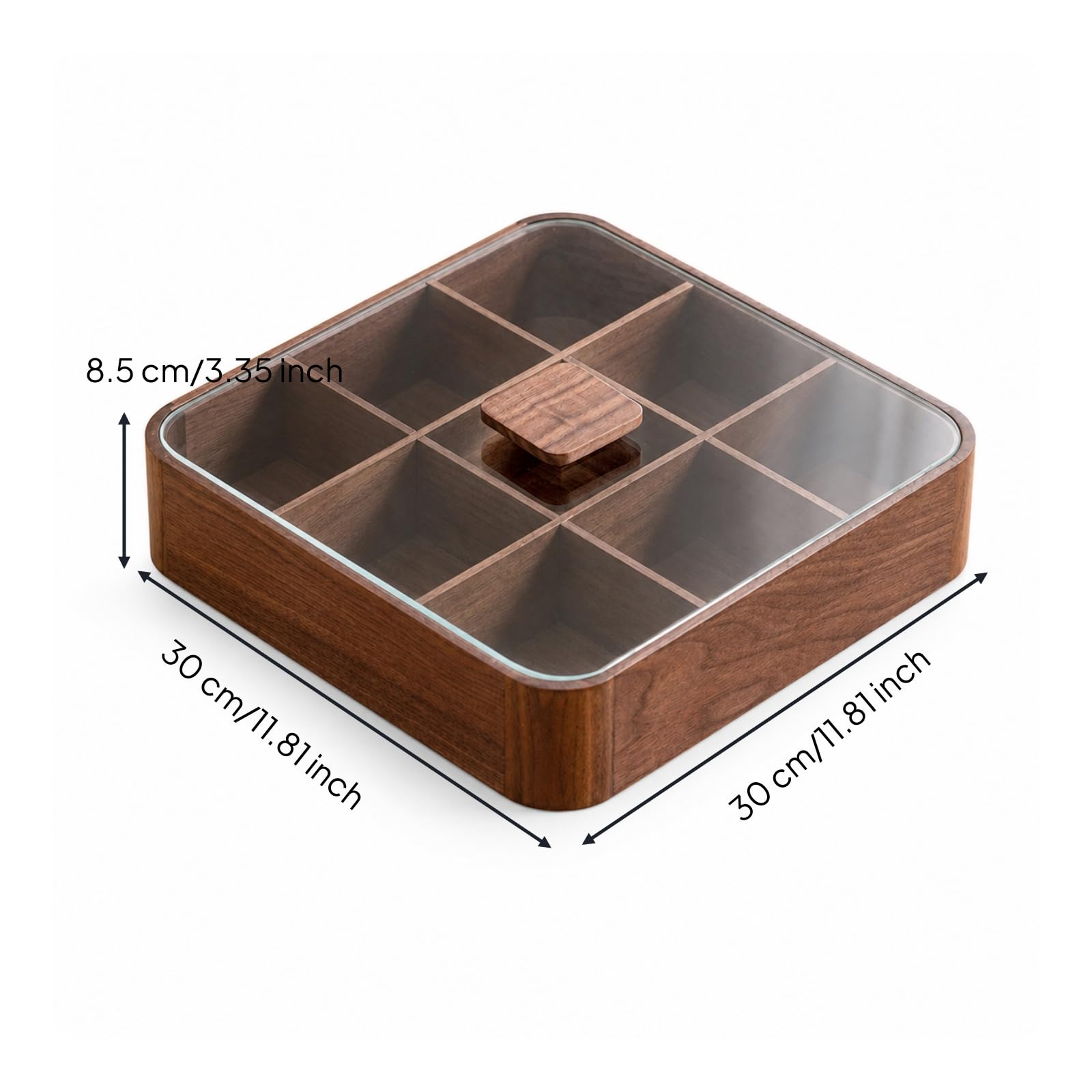 Contenedor de Snacks Caja Organizadora Bote Dispensador Recipiente de con Tapa de Vidrio Templado para Servir Invitados Adecuado para Sala de Estar, Nueve Compartimentos