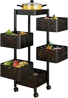 Obrotowa Wielowarstwowa Półka Do Przechowywania W Kuchni, Kosz Przechowywania Owoców I Warzyw, Stojące Pionowe Półki Na Kółkach, Wielofunkcyjna Półka Domowa Z Zamykanymi Kółkami