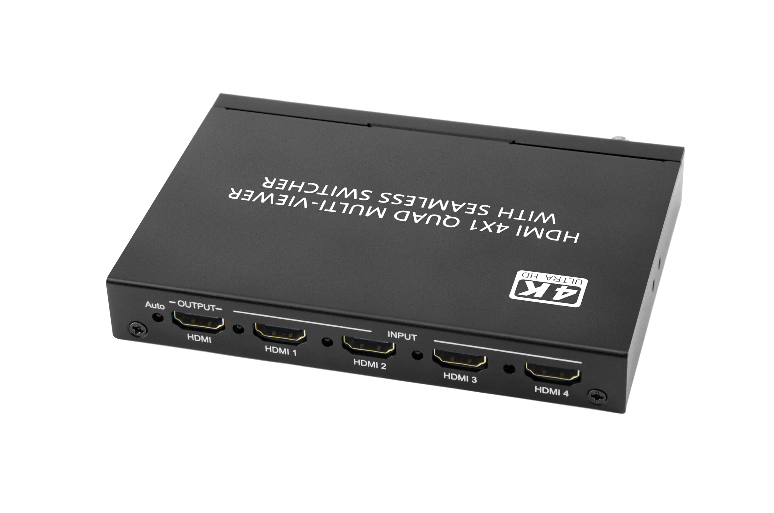 Bezszwowy przełącznik 4K HDMI 4 x 1, 4 w 1, Quad Multi-Vieer, przełącznik HDMI z pilotem na podczerwień i sterowaniem RS-232, obsługa 8 trybów wyświetlania, ekstrakt audio, OSD, PIP (POS