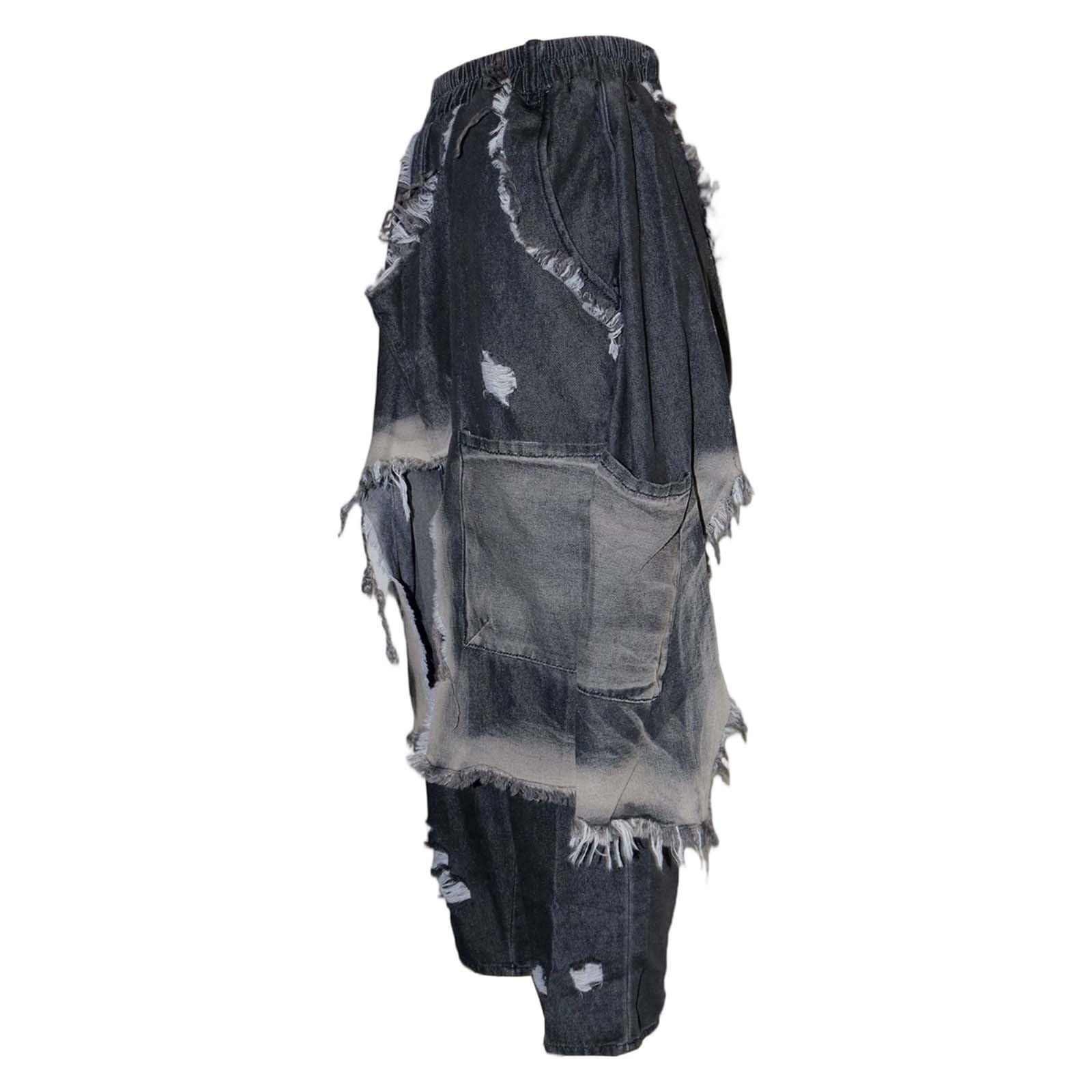Destroyed - Pantalones vaqueros de pierna ancha para mujer, pantalones vaqueros holgados de verano, aspecto usado, pantalones harén, pierna ancha, hippie, pantalones vaqueros informales