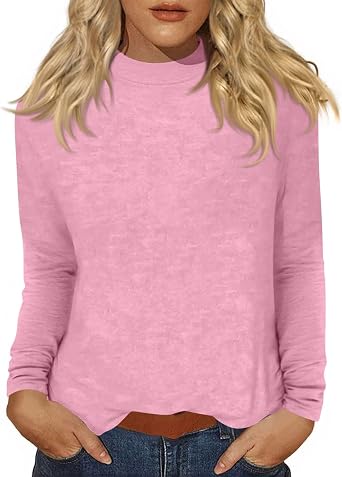Mock Neck Tops for Women Long Sleeve Basic Cute Fall Shirts Dressy Casual Lightweight Work Blouse Undershirt