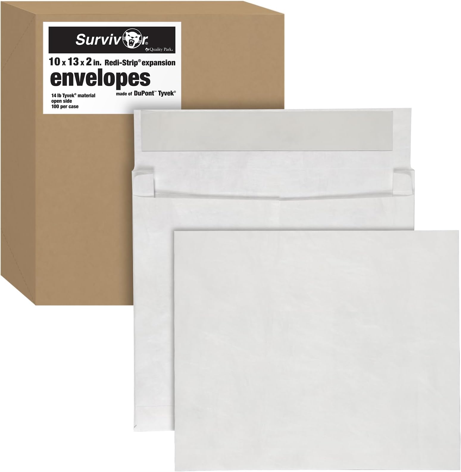 Tyvek Envelopes, 100 Pack, Large 10 x 13 Mailers, 2 Inch Expansion, Rip, Puncture & Water Resistant Self Sealing Mailing Bags for Lightweight Shipping, White, Made in USA