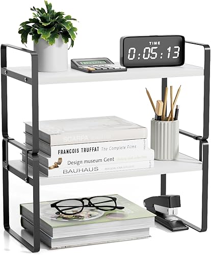 Miniatura 14 de Organizador de escritorio para la parte superior del escritorio, estantería de escritorio desmontable de 2 niveles, estantes de escritorio de 2