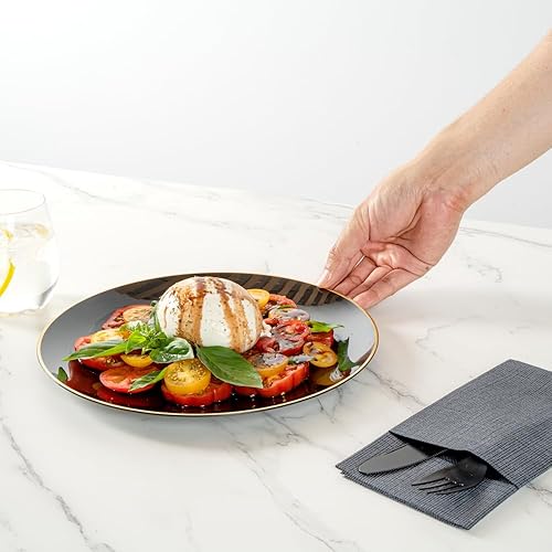 Miniatura 5 de Moderna - Platos desechables de alta calidad de 10 pulgadas, 40 platos de plástico duraderos para fiestas, con borde dorado, resistentes, platos