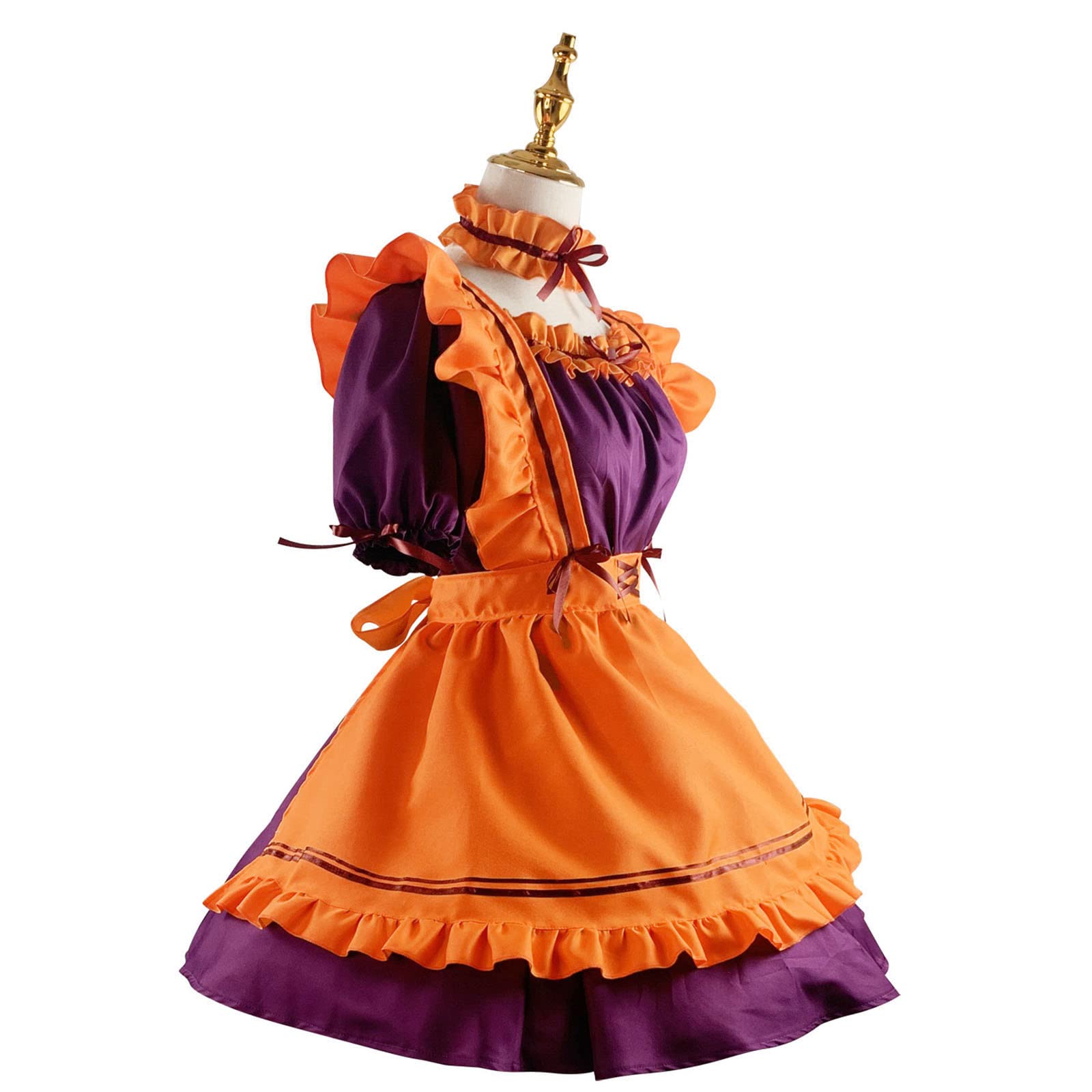 Halloween Donna Costume - Donne Ragazze Halloween Nero Abito Gotico Manica Corta Poliestere Abito A Pieghe con Fiocco Gatto Aperto Costume Ragazza Gatto Sexy Lolita Anime Carino Morbido Vestiti