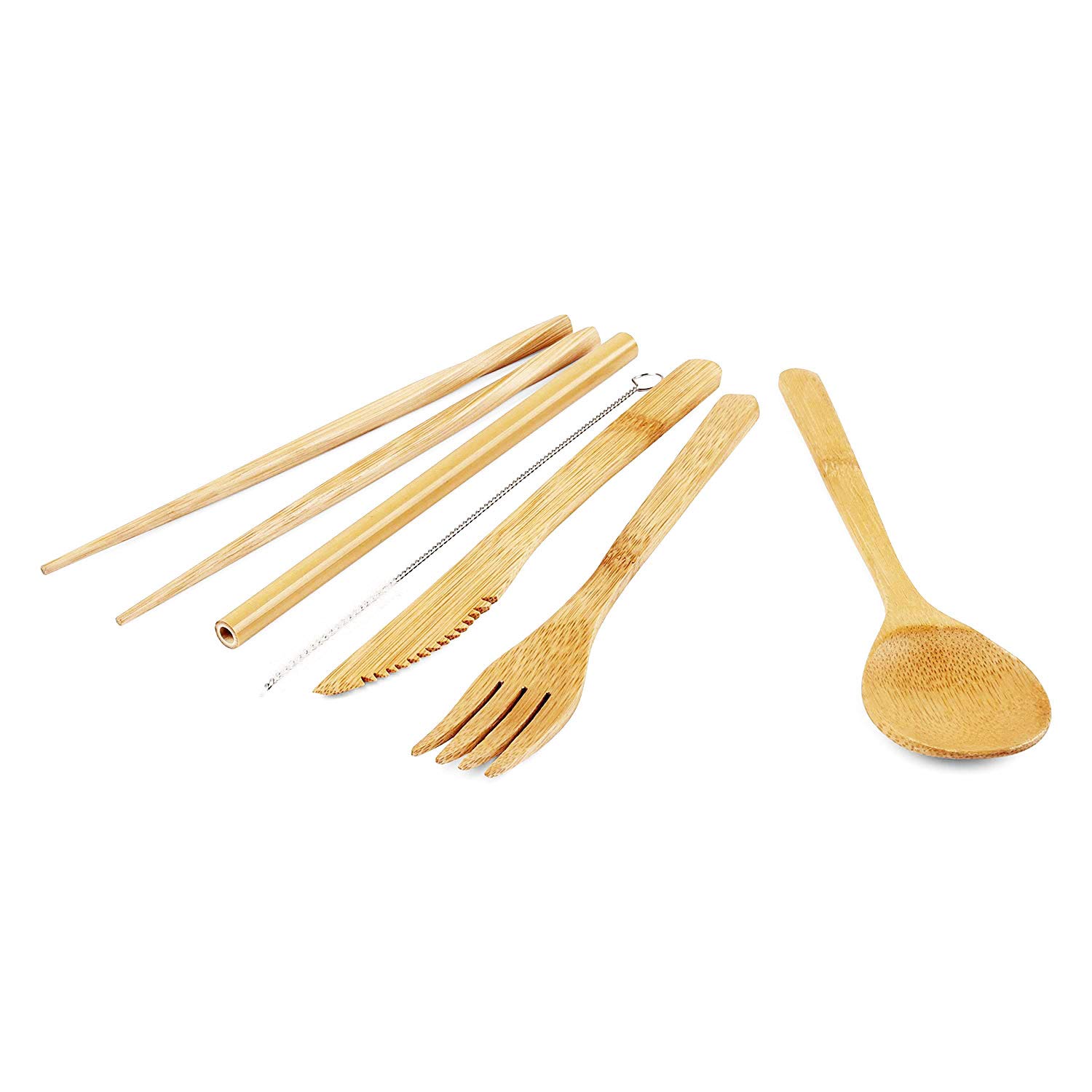 Onwon® 2 Set Bamboo Travel Cutlery Include Reusable Knife Fork Spoon Chopsticks Straw Eco Friendly Organic Bamboo Utensils Camping Flatware Travel Utensil Set for Picnic Office and School Lunch