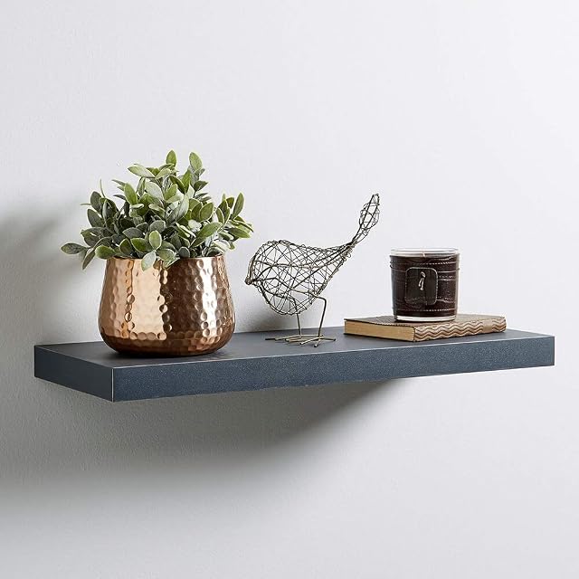 Home Source Floating Storage Shelf Wooden 60cm CD DVD Book Shelves Matt Grey, MDF