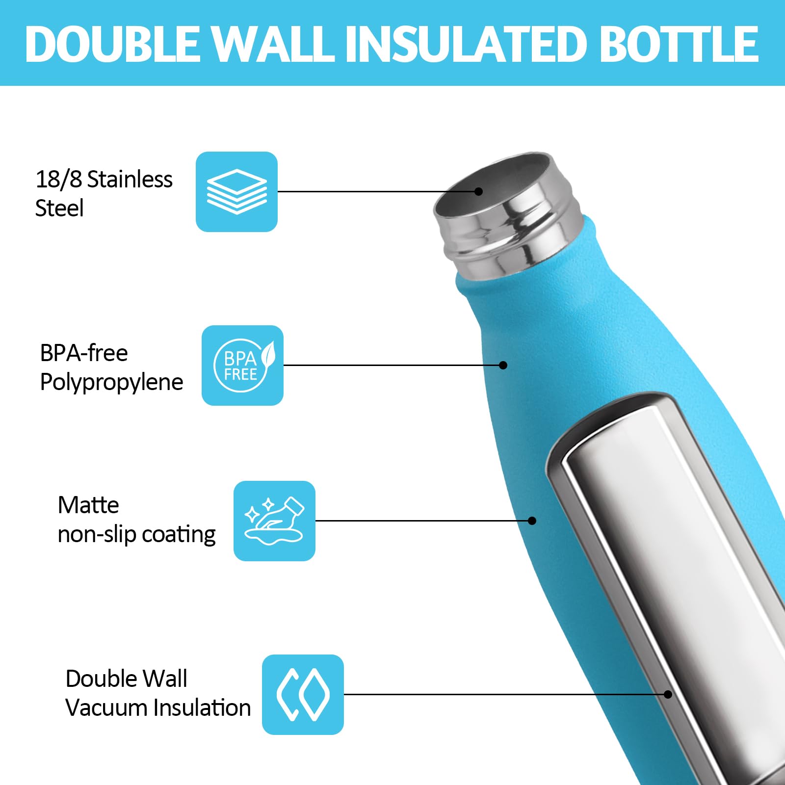 Motswedi Gourde Isotherme, 500ml, sans BPA, Gourde Inox Enfant, 24h Froid & 12h Chaud, Thermos Isotherme, Réutilisable, Bouteille d'eau, pour Randonnée, Sport, Fitness, Gym, Blanc Cassé