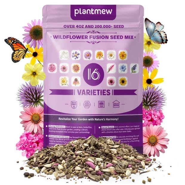 200,000+ Wildflower Seeds [4oz] 16 Variety Perennial Mix - Non-GMO, USA-Sourced Heirloom Seeds for Pollinator Gardens | Attracts Bees/Birds/Butterflies | High Germination Rate for Indoor & Outdoor