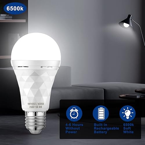 Miniatura 2 de Mudder 15 bombillas LED recargables de emergencia para cortes de energía en el hogar, bombilla de batería blanca suave cargable 1200mAh batería de