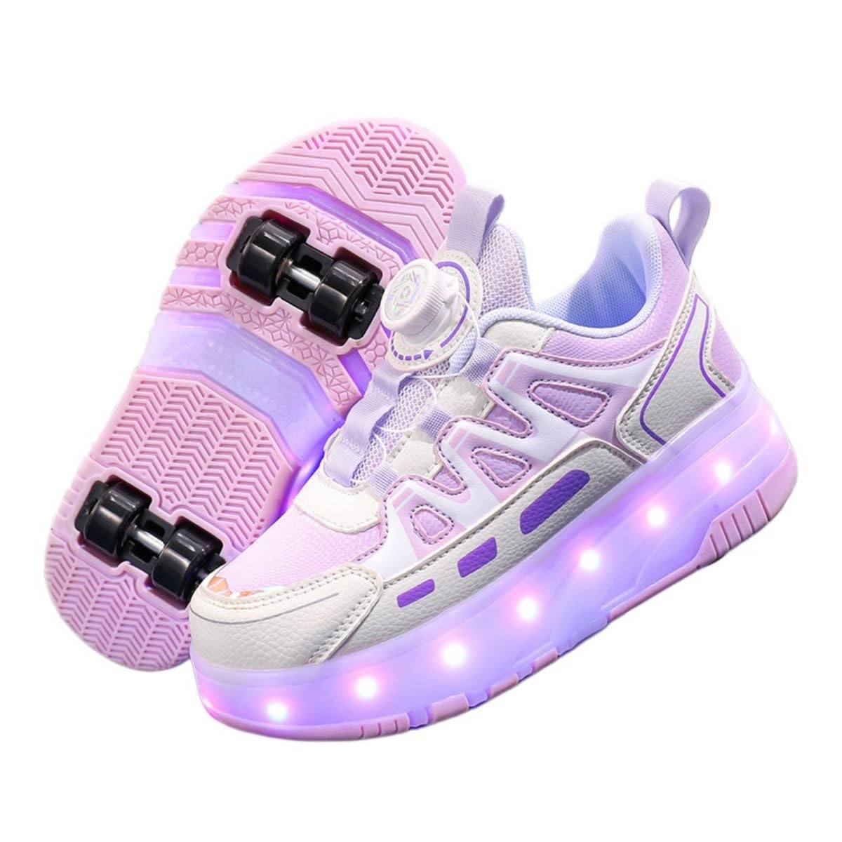 Mateju Chaussures à roulettes Enfant Patins Baskets 2 en 1 avec 4 roulettes Amovible Garçons Filles Chaussures de Skateboard Brille la Nuit Chaussures de Sport d'extérieur