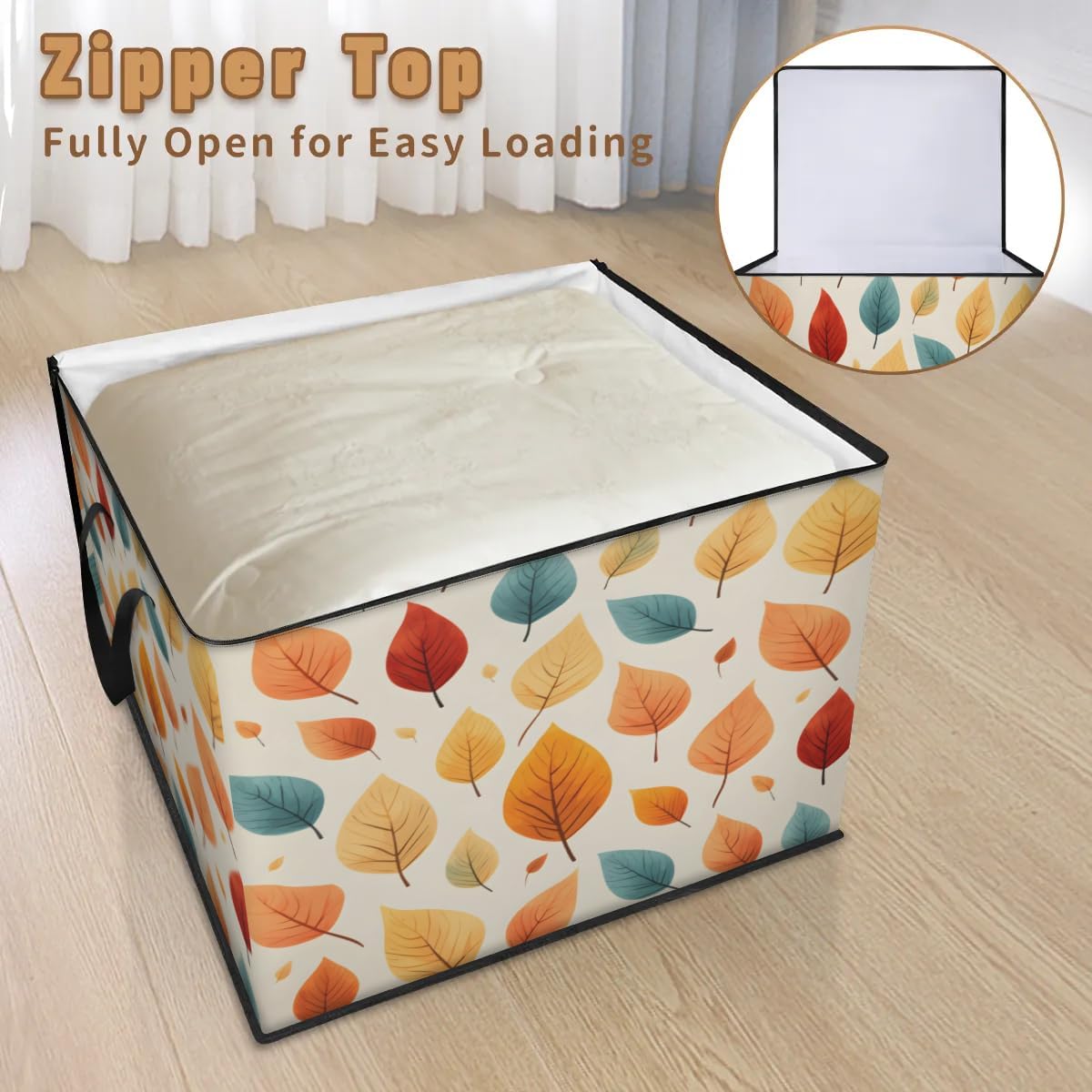 Honeybaby 214L Extra Large Comforter Storage Bag Falling Leaves Fall Storage Totes with Lids Waterproof Closet Organizer Folding Blanket Storage Bags for Clothes Bedding Pillows