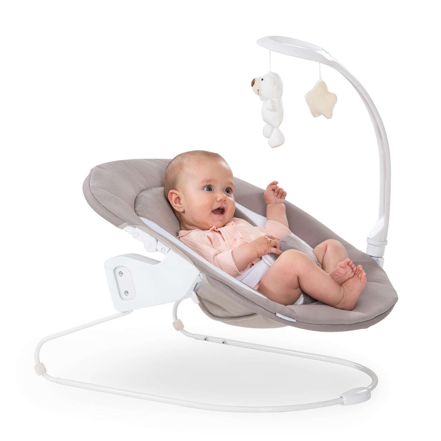 hauck Transat Bebe Éveil et Réducteur 2en1 Deluxe, Inclus Arche de Jeux et Structure à Bascule, Compatible Chaise Haute Bébé Alpha+ et Beta+, dès Naissance jusqu’à 9 kg, Harnais 3 Points, Sand Beige