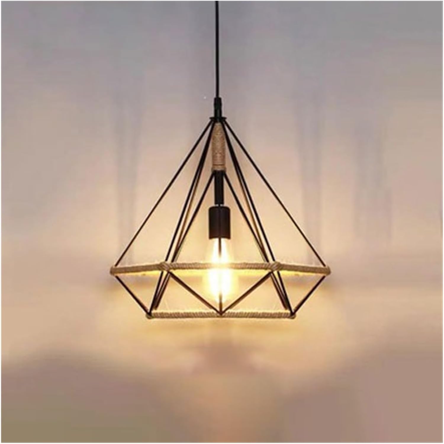 LYMSXAZOU Boho Farmhouse Ceiling Mount,Retro Industrial Style Rustic MI-NI Hemp Rope Chandelier Hand-Woven Rattan Lamp,Hanging Light