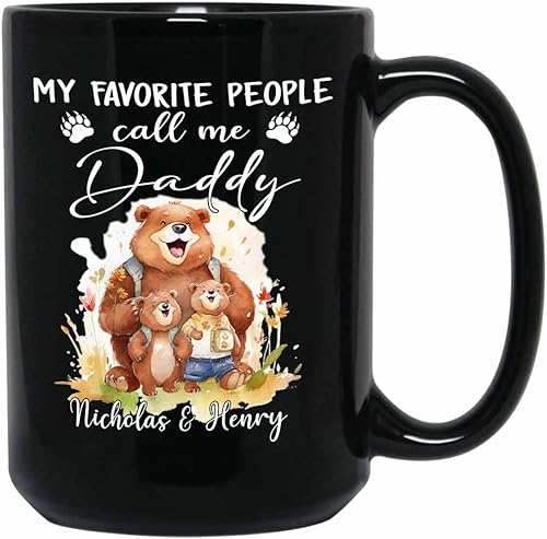Miniatura 8 de Personalized Daddy Black Ceramic Coffee Mug 11 Oz 15 Oz, Best Dad Ever With 2 Babies Coffee Cup, Customized Name Daddy Bear Mug Gift For Father's