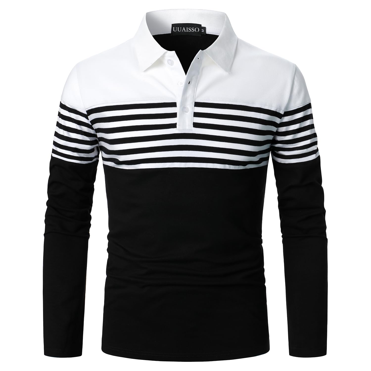 UUAISSO Herren Polo Langarm Streifen Poloshirts Kontrastfarbenes Hemd Slim Fit Baumwolle Golf Polos