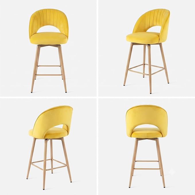 Butaco giratorio con asiento de terciopelo amarillo set 3 miniatura 6
