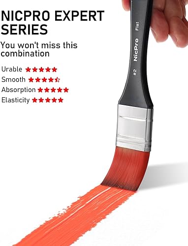 Miniatura 9 de Nicpro Juego de 26 pinceles de pintura, pinceles profesionales con cuchillo de paleta y rollo de tela, pinceles de pintura artística para pintura
