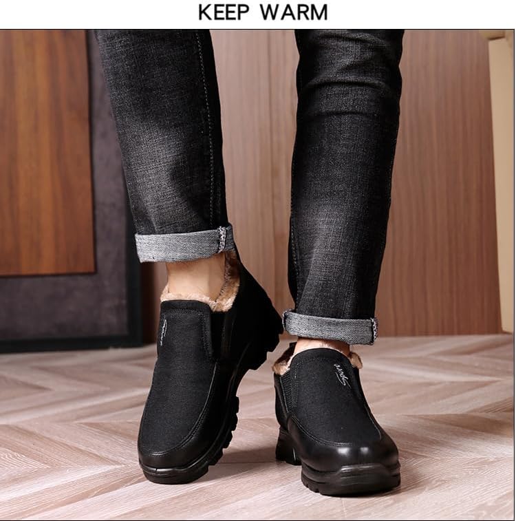 Men's Snow Shoes Casual Slip-on Winter Warm Loafers Shoes Fur Lined Ankle High Lightweight Non-Slip Snow Boots for Elderly Walking - Image 2