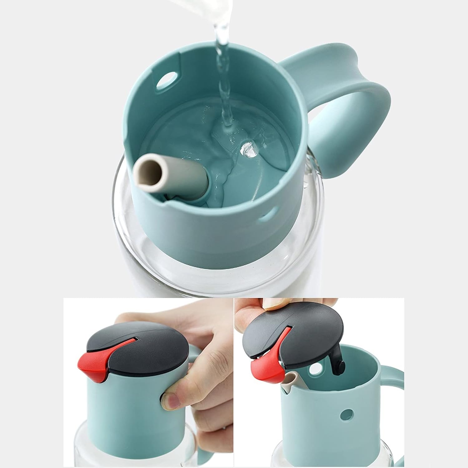 oil bottle Household Leak-proof Oil Bottle with Handle Glass Seasoning Bottle Oil and Vinegar Dispenser Automatic Opening and Closing Oiler oil sprayer(Color:B,Size:Large)