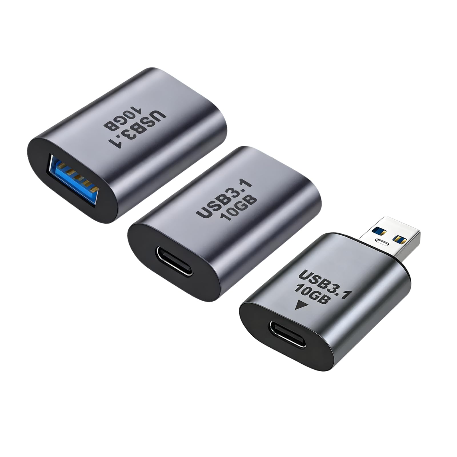 TNSLAND 2 sztuki adapterów USB żeński do USB-C żeński 10 Gb/s oraz 1 sztuka adaptera USB C żeński do USB męski do obsługi wideo i audio w tabletach i hubach, kompaktowe i trwałe