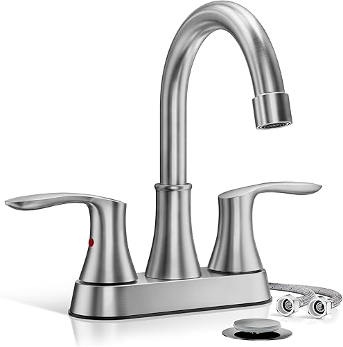 Phiestina TY36-BN TY36-BN - Grifo de lavabo de baño de níquel cepillado de 4 pulgadas, 2 o 3 agujeros, giratorio de 2 manijas, con línea de