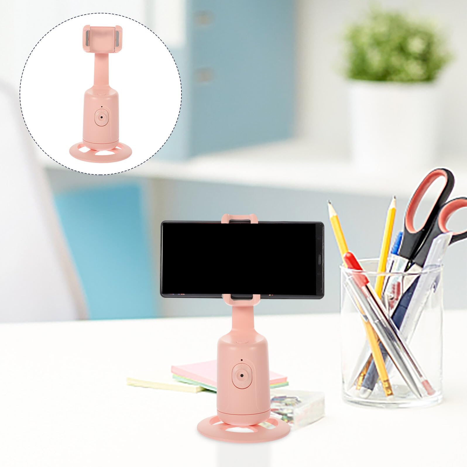 Soporte Inteligente para Teléfono Móvil Seguimiento Facial 360° Rosa Soporte de Estantería Frontal para y Transmisiones Directo Dispositivo Multifuncional para Escritorio